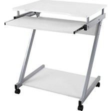 Aesco Vasagle Çalışma Masası, 4 Tekerlekli Bilgisayar Masası, Pc Masası, Pürüzsüz Klavye Uzatma, Kolay Montaj, Yerden Tasarruf Sağlayan Z-Şekilli Pc Masası, Beyaz, LCD811W, 60 x 48 x 73 cm