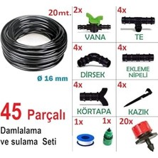 Aesco Bahçe Bitki Fidan Sulama Damlalama Seti 45 Parçalı Hortum Boru Nozul ve Boru Bağlantı Aparatları