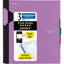Aesco Advance Spiral Defter + Çalışma Uygulaması, 3 Konu, Kolej Çizgili, 22X28CM, 150 Yaprak, Ametist Mor (820060G)