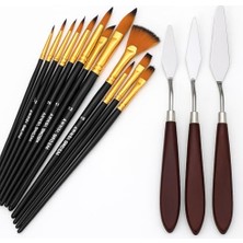 Aesco Hannah Ressam Sanat Malzemeleri Seti 12’li Fırça Seti + 5’li Metal Spatula | Akrilik, Suluboya, Yağlıboya Için Profesyonel Sanat Malzemesi Sanatçı, Öğrenci, Hobi Kullanımı