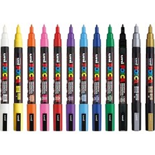 Aesco Uni Posca Markör Kalem 3m Set 0.9-1.3 mm Keçe Uçlu (12'li Set)