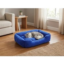 Aesco Premium Dikdörtgen Peluş Kedi Yatağı ve Küçük Irk Köpek Yatağı - 60X45 Cm, Mavi