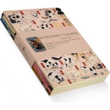 Aesco Animals Series - A5, Kuniyoshi Utagawa 4'lü Defter Seti Iı, Çizgisiz, Toplam 256 Sayfa, Her Biri 64 Sayfa, Tel Dikiş, Esnek Kapak, Oval Kenar, Tuval Doku, 60 Gram, Sarı Krem Renk