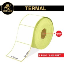 Aesco King Label 100X100MM Termal Barkod Etiketi 6 Rulo 500'LÜ Sarım Toplam 3000 Etiket
