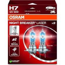 Aesco Osram Night Breaker Laser H7, +%150 Daha Fazla Parlaklık, Halojen Far Lambası, 64210NL-2HB, 12V Otomobil, Asma Kutu (2 Lamba)
