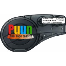 Aesco Puun Brady BMP21-LAB, BMP21-PLUS, M210, M210-LAB, M211 M21-500-595-WT-BK 142807 Vinil Güçlü Yapışkanlı Beyaz Üzerine Siyah 12.70MM x 6,4m Muadil Şerit Etiket Kaseti