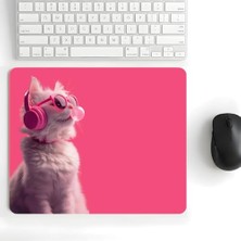 Aesco 18X22 cm Desenli Baskılı Mouse Pad Kaymaz Kauçuk Taban Ofis ve Home Ofis Kullanımına Uygun Komik Yazılı Tasarım Yüksek Baskı Kaliteli Küçük Boy Mouse Pedi Bilgisayar Laptop Aksesuar (Pink Vibes Cat)