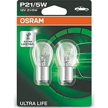 Aesco Osram Ultra Life P21/5 W Halojen Sinyal Lambası, Stop Lambası, Arka Sis Lambası, 7528ULT-02B, 12 V Yolcu Otomobili, Çift Ampul (2 Birim)
