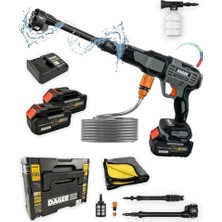 Aesco Aqua Force 21V Kömürsüz Şarjlı Yüksek Basınçlı Yıkama Makinesi Seti | Çift 4.0 Ah Akü + Köpük Haznesi + Mikrofiber Havlu | 70 Bar