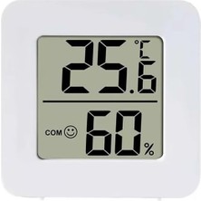 Aesco Promosyonca Mini Dijital Termometre ve Nem Ölçer, Iç Mekan, Beyaz, LCD Ekran, Gülümseme Yüz Ikonlu, 4.5x4.5x1.6cm