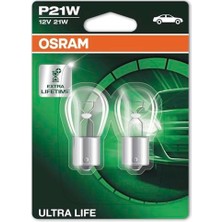 Aesco Osram Ultra Life P21 W Fren/sinyal/uç ve Yedekleme Işık 7506ULT 02B Dayanıklı, Çift Blister Medium Beyaz 7506ULT-02B