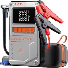 Aesco Jump Starter Auhma Akü Takviye Cihazı 10.000 Mah 4'ü 1 Arada Powerbank Çantalı Hava Kompresörü 150 Psı Otomobil Suv Motosiklet Bisiklet Için Gri