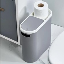 Aesco Kups Çöp Kovası, 10 Lt Kapasiteli, Plastik, Tuvalet Kağıdı Tutuculu, Dar Alana Uyumlu, (Antrasit)