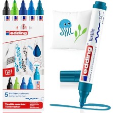 Aesco Edding 4500 Tekstil Kalemi - Siyah, 3x Mavi, Yeşil - 5 Kalem - 2-3 mm Yuvarlak Uç