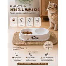 Drsn Ticaret Isme Özel Kedi Mama ve Su Kabı - Çift Hazneli Özel Baskılı Mama Kabı