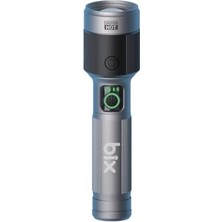 Aesco Bix Flashlight BX2101FL 30W Led, Max. 1450 Lümen Parlaklık ve 690 Metreye Ka Uzun Menzilli Şarj Edilebilir, LED Güç Göstergeli Çok Modlu Acil Durum ve Kamp Kompakt El Feneri          [ A]