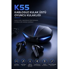 Yenilig K55 Oyuncu Kulaklığı Kablosuz Bluetooth Kulak Içi Kulaklık | Rgb LED Işıklı Şarj Kutusu | Düşük Gecikmeli | Hd Mikrofon | Bluetooth 5.3 | Siyah