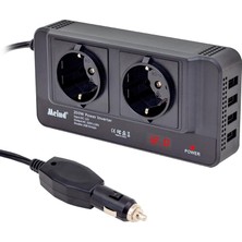 Aesco 12 Volt 200 Watt, 4 Usb, 2 Priz, Dijital, Çakmaktan Power Inverter,