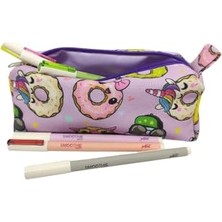Aesco Donut Desenli Astarlı Yıkanabilir Bez Kalemlik Kalem Kutusu