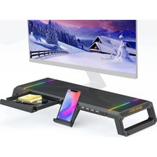 Aesco Masaüstü Stand Yükseltici Katlanabilir Rgb Çekmeceli Monitör Standı