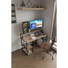 Aesco Bilgisayar Masası Oyuncu Masası Çalışma Masası 2 Raflı Metal Çalışma Masası Safir Meşe