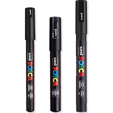 Aesco - Ultra Ince - Ince Boya Marker Kalem Seti - Pc-1mr, Pc-1m, Pc-3m - Siyah Mürekkep - 3'lü Paket
