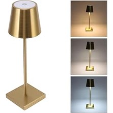 Aesco Istanbul Gold Şarjlı Masa Lambası Dimmerli 3 Renk Işıklı Dokunmatik Cata Dekoratif Abajur Cafe Restoran Sunum Yemek Masası Üstü Lambası Gold Renk Metal          [enerji Sınıfı A]