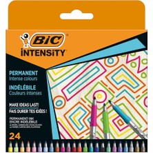 Aesco Bıc Intensity Permanent Kalıcı Markör 24'lü Kutu, 24 Canlı Renk, Kauçuk Tutaç, Hızlı Kuruma, Hafif Koku