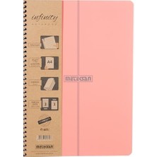Aesco Infinity Pastel Serisi, A4, 6 Konulu (3 Kareli, 3 Çizgili) 180 Yaprak Pp Kapaklı Spiralli Defter, Pembe