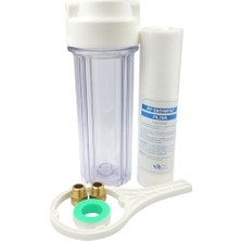 Aesco Sediment Filtre Housing Seti | 10” Şeffaf Kap + 5 Mikron Pp Filtre + Anahtar + Pirinç Bağlantı + Teflon Bant| Şebeke Suyu Ön Filtreleme (1)