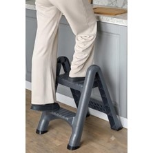 Aesco 2 Katlı Katlanır Merdiven Tabure, Kaydırmaz Tabanlı, 200 kg Kapasiteli (Antrasit)