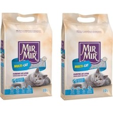 Aesco -Mırmır MULTI-CAT%100 Doğal Parfümsüz Topaklanan Bentonit Kedi Kumu 10 L * 2 Adet