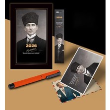 Aesco 2026 Kalpaklı Atatürk Ajandası Ayraç Kartpostal Kalem - Turuncu