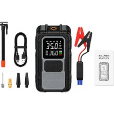 Aesco Kablosuz Lastik Şişirme Kompresörü ve Akü Takviye Cihazı 800A, 8000MAH Powerbank, Dijital Ekranlı Hava Pompası, Araç Motosiklet Bisiklet ve Top Şişirme Için, Type-C Şarjlı, LED Aydınlatmalı