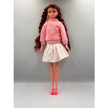 Odea Giffy/oyuncak 30 cm Giydirilebilir Prenses Bebek – Örgü Desenli Kazak & Etek Kombinli (Pembe)