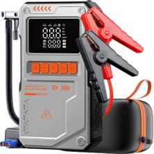 Odea Auhma 10000MAH Jump Starter Akü Takviye Cihazı - 150 Psı Lastik Şişirme Hava Pompası, Taşınabilir Powerbank ve LED Fenerli Çok Amaçlı Araç Kiti (Gri)