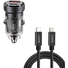 Odea Livx Transparent 45W Pd/qc Mini Araç Şarj Cihazı ve 1 Metre iPhone Hızlı Şarj Kablosu L35 - Blt-00