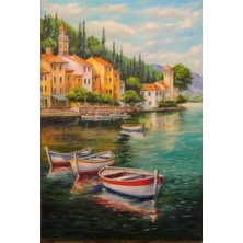 Odea Renkli Baskılı Sayılarla Boyama Hobi Seti (Çerçeveli) 40X50 Cm: Sahilde Tekneler