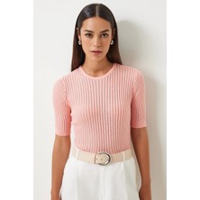 TeknoKapsül Happiness Istanbul Kadın Pembe Hafif Transparan Triko Bluz  FN03210