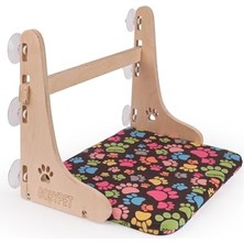 Odea Gobypet Güçlü Vantuzlu Kedi Cam Yatağı, Cama Asılan Ahşap Kedi Yatağı, Pencere Önü Dinlenme Alanı, Çıkarılabilir Minderli, Standart (Patili Desen)