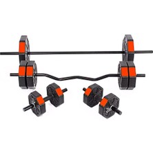 Odea Tan Spor 50  (150 Cm) Düz Bar + Z Bar Dambıl Dumbell Ağırlık Halter Full Set Kırmızı Kapaklı
