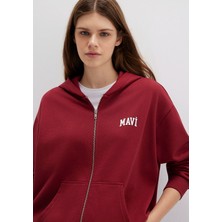 Mavi Mavi Logo Baskılı Kapüşonlu Fermuarlı Bordo Sweatshirt 1S10178-85493