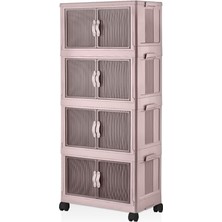 Odea Deconox 4 Kat Portatif Organizer Tekerlekli Çok Amaçlı Katlanabilir Dolap, Kapaklı Düzenleyici Raf Mutfak, Banyo, Genç Odası, Garaj ve Ardiye Için Toparlayıcı Ünite, Stop Tekerlekli (Pudra)