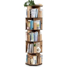 Odea Vigo Wood 360° Döner Kitaplık – Modern ve Dekoratif Çok Katmanlı Ahşap Kitap ve Dergi Rafı (Meşe, 5 Raflı)