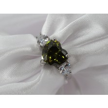 Gezer Kuyumculuk Peridot Taşlı Kalp Gümüş Yüzük, 925 Ayar Gümüş Kalpli Yüzük