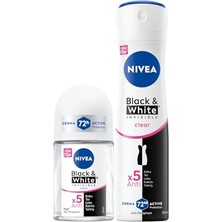 Odea Nıvea Kadın Sprey Deodorant Black&white Clear 150ML ve Mini Roll-On 25ML, 72 Saat Anti-Perspirant Koruma