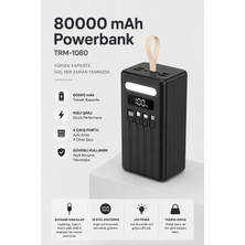 Yenilig 80000 Mah Powerbank Taşınabilir Hızlı Şarj Aleti | Dijital Göstergeli | 4 Çıkışlı | Entegre Kablolu | LED Fenerli | Siyah