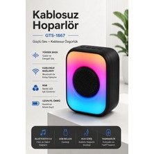 Yenilig Bluetooth Hoparlör Kablosuz Taşınabilir Rgb Işıklı Wireless Speaker GTS-1867 Siyah Extra Bass USB Tf Kart Aux Destekli