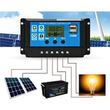Odea Güneş Paneli Solar Akü Şarj Kontrol Cihazı 12V 24V 10 Amper