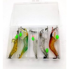 Odea 5 Adet Fosforlu Gerçekçi Silikon Karides Balık Ye - Kutulu - 7,5cm 5,5gr